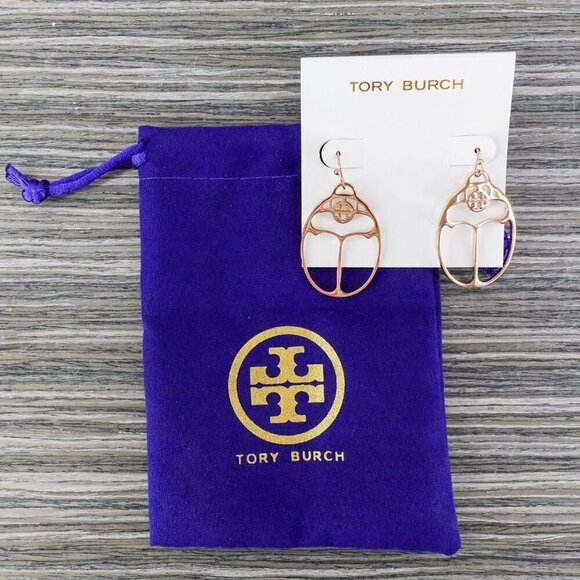 Tory Burch Big T Logo Earrings Rose Gold OS - Picture 4 of 12